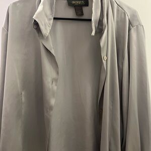 Grey silk button-down blouse